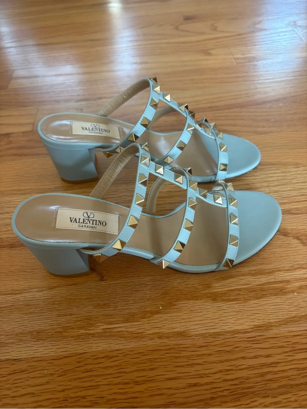 Valentino Garavani Rockstud Block Heel sandals in light blue